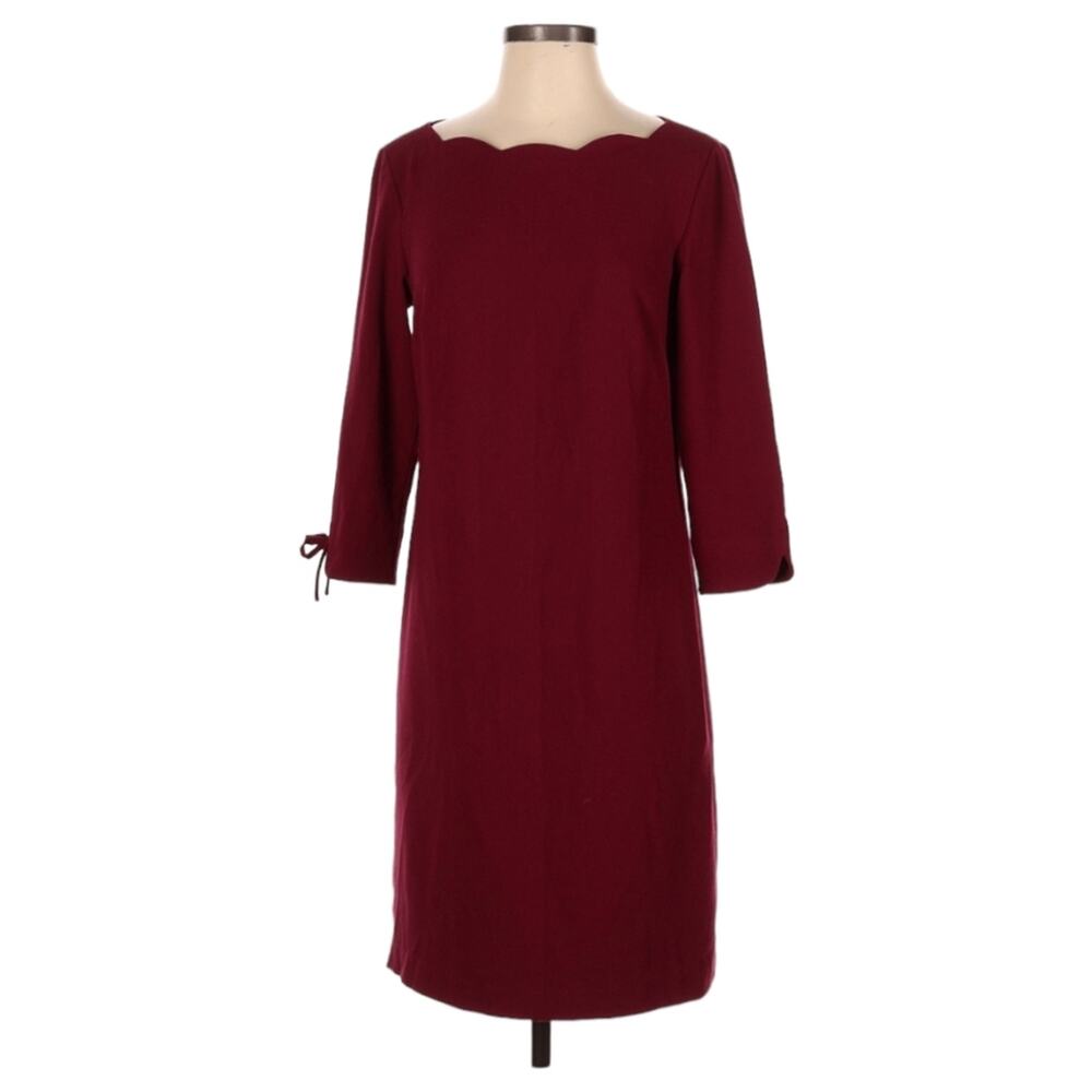 Talbots Cranberry Bow Detail MOSS CREPE SHIFT WITH SCALLOPED NECK Size 14 P